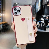 Solid Contrast Color Wrist Strap Band Heart Soft Phone Case Back Cover - iPhone 12 Pro Max/12 Pro/12/12 Mini/SE/11 Pro Max/11 Pro/11/XS Max/XR/XS/X/8 Plus/8 - halloladies