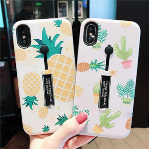 Pineapple Fruit with Hide Ring Stand Holder Phone Case Back Cover for iPhone XS Max/XR/XS/X/8 Plus/8/7 Plus/7/6s Plus/6s/6 Plus/6 - halloladies