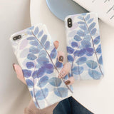 Watercolor Blue Leaf Matte Hard Phone Case Back Cover for iPhone XS Max/XR/XS/X/8 Plus/8/7 Plus/7/6s Plus/6s/6 Plus/6 - halloladies