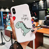 Couple Cartoon Cute Dinosaur HUG ME I'M TRYING Soft TPU Phone Case Back Cover - iPhone 12 Pro Max/12 Pro/12/12 Mini/11 Pro Max/11 Pro/11/XS Max/XR/XS/X/8 Plus/8/7 Plus/7 - halloladies