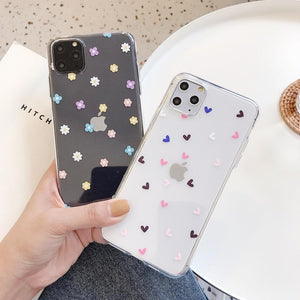 Cute Simple Love Heart Flower Clear Phone Case Back Cover - iPhone 11 Pro Max/11 Pro/11/XS Max/XR/XS/X/8 Plus/8/7 Plus/7 - halloladies