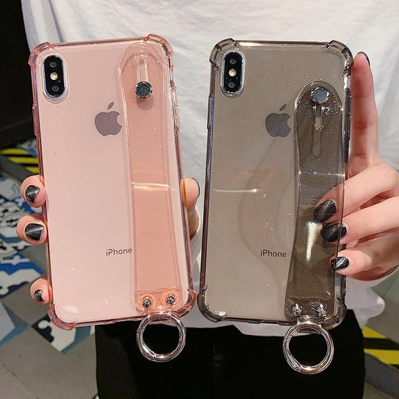 Glitter Powder Air Bag Corner Soft Wrist Strap Transparent Phone Case Back Cover for iPhone 11/11 Pro/11 Pro Max/XS Max/XR/XS/X/8 Plus/8/7 Plus/7 - halloladies