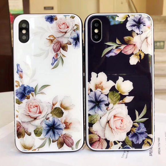 Flower Tempered Glass Phone Case Back Cover - iPhone XS Max/XR/XS/X/8 Plus/8/7 Plus/7/6s Plus/6s/6 Plus/6 - halloladies