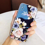 Flower Tempered Glass Phone Case Back Cover - iPhone XS Max/XR/XS/X/8 Plus/8/7 Plus/7/6s Plus/6s/6 Plus/6 - halloladies