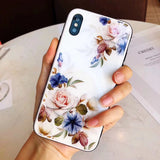 Flower Tempered Glass Phone Case Back Cover - iPhone XS Max/XR/XS/X/8 Plus/8/7 Plus/7/6s Plus/6s/6 Plus/6 - halloladies