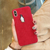 Embroidery Fabric Animal Wolf Deer Penguin Phone Case Back Cover for iPhone XS Max/XR/XS/X/8 Plus/8/7 Plus/7/6s Plus/6s/6 Plus/6 - halloladies