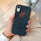 Embroidery Fabric Animal Wolf Deer Penguin Phone Case Back Cover for iPhone XS Max/XR/XS/X/8 Plus/8/7 Plus/7/6s Plus/6s/6 Plus/6 - halloladies