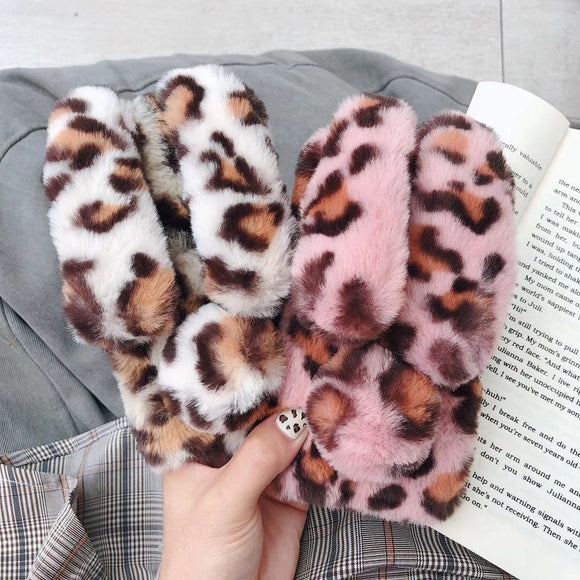 Leopard Fluffy Plush Rabbit Fur Ears Tail Phone Case Back Cover - iPhone XS Max/XR/XS/X/8 Plus/8/7 Plus/7/6s Plus/6s/6 Plus/6 - halloladies