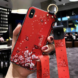 Vintage Flower Pattern Holder Silicone Wrist Strap Lanyard Soft TPU Phone Case Back Cover for iPhone XS Max/XR/XS/X/8 Plus/8/7 Plus/7/6s Plus/6s/6 Plus/6 - halloladies