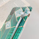 Dark Green Geometric Marble Gilded Line Phone Case Back Cover for iPhone 11/11 Pro/11 Pro Max/XS Max/XR/XS/X/8 Plus/8/7 Plus/7 - halloladies