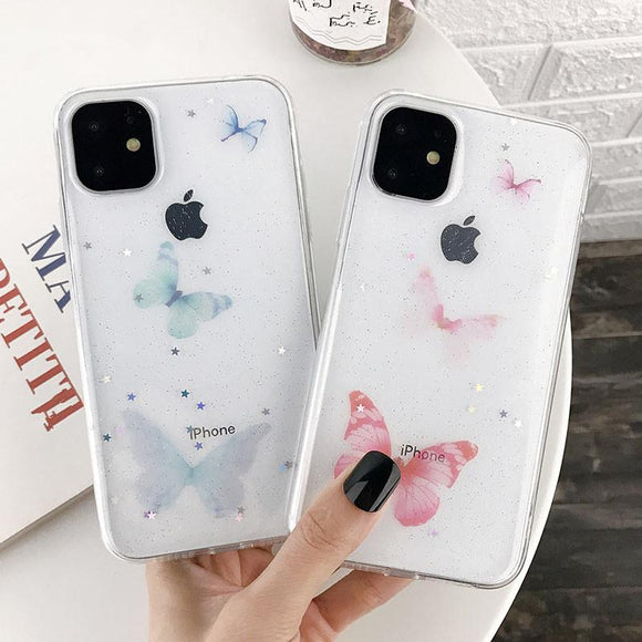 Butterfly Glitter Star Clear Soft Phone Case Back Cover for iPhone 12 Pro Max/12 Pro/12/12 Mini/11 Pro Max/11 Pro/11/XS Max/XR/XS/X/8 Plus/8 - halloladies