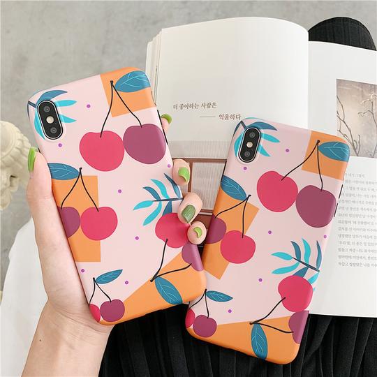 Cute Cherry Painting Phone Case Back Cover for iPhone SE/11 Pro Max/11 Pro/11/XS Max/XR/XS/X/8 Plus/8/7 Plus/7/6s Plus/6s/6 Plus/6 - halloladies