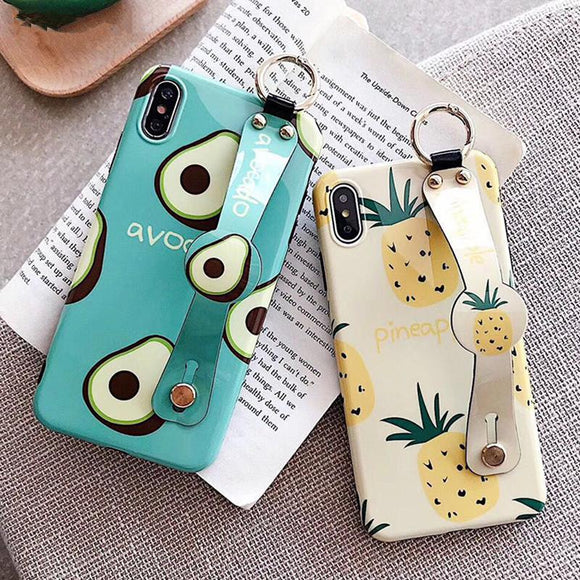 Cute Avocado Pineapple Wristband Stand Holder Phone Case Back Cover - iPhone XS Max/XR/XS/X/8 Plus/8/7 Plus/7/6s Plus/6s/6 Plus/6 - halloladies