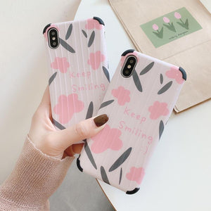 Simple Cute Flower Smile Letter Phone Case Back Cover - iPhone 11 Pro Max/11 Pro/11/XS Max/XR/XS/X/8 Plus/8/7 Plus/7 - halloladies