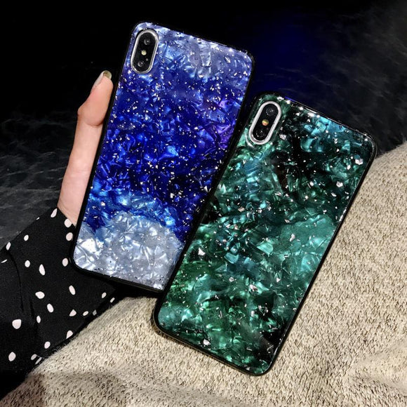 Glitter Marble Silver Foil Shell Soft TPU Phone Case Back Cover for iPhone 11/11 Pro/11 Pro Max/XS Max/XR/XS/X/8 Plus/8/7 Plus/7 - halloladies