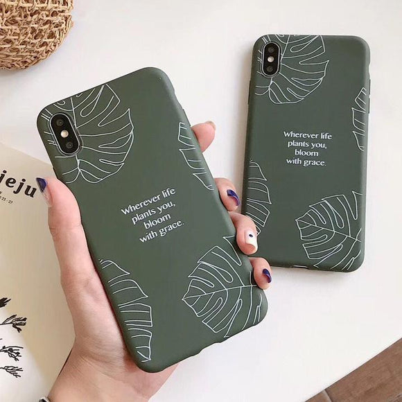 Cute Banana Leaf Matte Letter Soft IMD Phone Case Back Cover for iPhone XS Max/XR/XS/X/8 Plus/8/7 Plus/7/6s Plus/6s/6 Plus/6 - halloladies