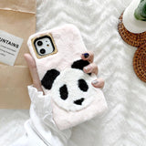 Cute Cartoon Panda Warm Furry Phone Case Back Cover for iPhone 11 Pro Max/11 Pro/11/XS Max/XR/XS/X/8 Plus/8/7 Plus/7 - halloladies