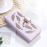 Candy Color Leaf Leather Flip Wallet Card Holder Phone Case Back Cover for iPhone 11 Pro Max/11 Pro/11/XS Max/XR/XS/X/8 Plus/8/7 Plus/7 - halloladies