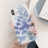 Watercolor Blue Leaf Matte Hard Phone Case Back Cover for iPhone XS Max/XR/XS/X/8 Plus/8/7 Plus/7/6s Plus/6s/6 Plus/6 - halloladies