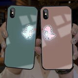 Cartoon Couples Dinosaur Light Up Remind Incoming Call Tempered Glass Phone Case Back Cover for iPhone 12 Pro Max/12 Pro/12/12 Mini/SE/11 Pro Max/11 Pro/11/XS Max/XR/XS/X/8 Plus/8 - halloladies