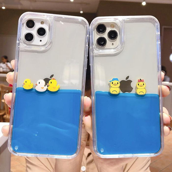 Cute Swimming Duck Liquid Quicksand Soft TPU Phone Case Back Cover for iPhone 12 Pro Max/12 Pro/12/12 Mini/SE/11 Pro Max/11 Pro/11/XS Max/XR/XS/X/8 Plus/8 - halloladies