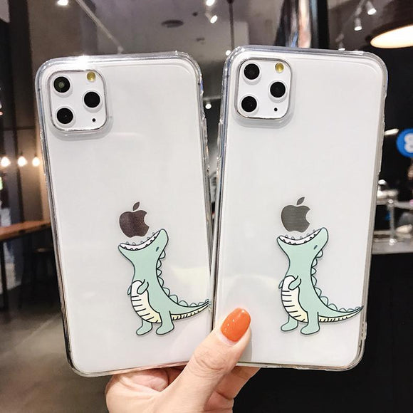 Creative Cartoon Simple Dinosaur Transparent Soft Phone Case Back Cover - iPhone 12 Pro Max/12 Pro/12/12 Mini/SE/11 Pro Max/11 Pro/11/XS Max/XR/XS/X/8 Plus/8 - halloladies