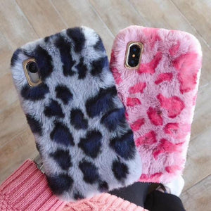 Cute Warm Furry Leopard Phone Case Back Cover for iPhone 11 Pro Max/11 Pro/11/XS Max/XR/XS/X/8 Plus/8/7 Plus/7 - halloladies