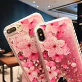 Glitter Liquid Dynamic Quicksand Flowers Phone Case Back Cover - iPhone 11 Pro Max/11 Pro/11/XS Max/XR/XS/X/8 Plus/8/7 Plus/7 - halloladies