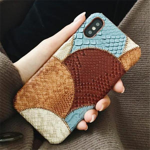 PU Snake Skin Leather Combine Colors Phone Case Back Cover - iPhone 11 Pro Max/11 Pro/11/XS Max/XR/XS/X/8 Plus/8/7 Plus/7/6s Plus/6s/6 Plus/6 - halloladies