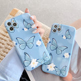 Blue Cute Butterfly Flower Soft Phone Case Back Cover for iPhone 12 Pro Max/12 Pro/12/12 Mini/SE/11 Pro Max/11 Pro/11/XS Max/XR/XS/X/8 Plus/8 - halloladies