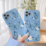 Blue Cute Butterfly Flower Soft Phone Case Back Cover for iPhone 12 Pro Max/12 Pro/12/12 Mini/SE/11 Pro Max/11 Pro/11/XS Max/XR/XS/X/8 Plus/8 - halloladies