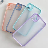Candy Color Frame Matte Soft Phone Case Back Cover Camera Protector for iPhone 12 Pro Max/12 Pro/12/12 Mini/SE/11 Pro Max/11 Pro/11/XS Max/XR/XS/X/8 Plus/8 - halloladies