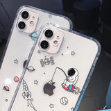 Cartoon Astronaut Planet Soft Clear Phone Case Back Cover for iPhone 12 Pro Max/12 Pro/12/12 Mini/SE/11 Pro Max/11 Pro/11/XS Max/XR/XS/X/8 Plus/8 - halloladies