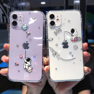 Cartoon Astronaut Planet Soft Clear Phone Case Back Cover for iPhone 12 Pro Max/12 Pro/12/12 Mini/SE/11 Pro Max/11 Pro/11/XS Max/XR/XS/X/8 Plus/8 - halloladies