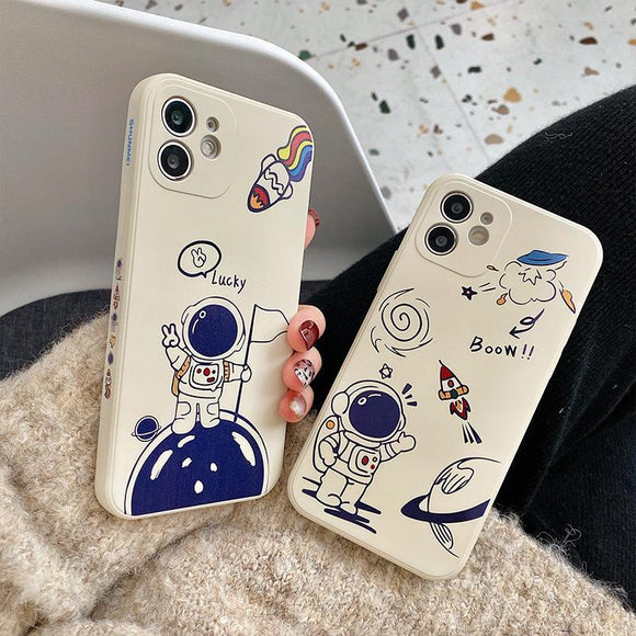 Cartoon Astronaut Silicone Soft Phone Case Back Cover for iPhone 12 Pro Max/12 Pro/12/12 Mini/SE/11 Pro Max/11 Pro/11/XS Max/XR/XS/X/8 Plus/8