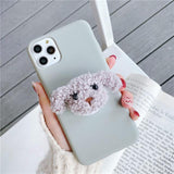 Cartoon Plush Teddy Dog Folding Stand Holder Soft Phone Case Back Cover for iPhone 12 Pro Max/12 Pro/12/12 Mini/SE/11 Pro Max/11 Pro/11/XS Max/XR/XS/X/8 Plus/8 - halloladies