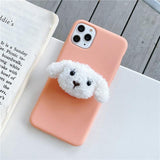 Cartoon Plush Teddy Dog Folding Stand Holder Soft Phone Case Back Cover for iPhone 12 Pro Max/12 Pro/12/12 Mini/SE/11 Pro Max/11 Pro/11/XS Max/XR/XS/X/8 Plus/8 - halloladies