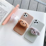 Cartoon Plush Teddy Dog Folding Stand Holder Soft Phone Case Back Cover for iPhone 12 Pro Max/12 Pro/12/12 Mini/SE/11 Pro Max/11 Pro/11/XS Max/XR/XS/X/8 Plus/8 - halloladies