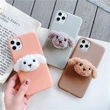 Cartoon Plush Teddy Dog Folding Stand Holder Soft Phone Case Back Cover for iPhone 12 Pro Max/12 Pro/12/12 Mini/SE/11 Pro Max/11 Pro/11/XS Max/XR/XS/X/8 Plus/8 - halloladies