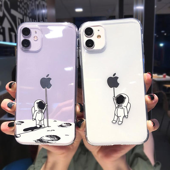 Cartoon Space Astronaut Transparent Soft Phone Case Back Cover for iPhone 12 Pro Max/12 Pro/12/12 Mini/11 Pro Max/11 Pro/11/XS Max/XR/XS/X/8 Plus/8/7 Plus/7 - halloladies