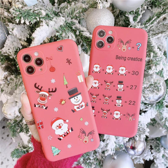 Christmas Deer Snowman Santa Soft Phone Case Back Cover for iPhone 12 Pro Max/12 Pro/12/12 Mini/SE/11 Pro Max/11 Pro/11/XS Max/XR/XS/X/8 Plus/8 - halloladies