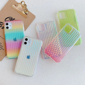 Colorful Gradient Laser Suitcase Transparent Soft Phone Case Back Cover for iPhone 12 Pro Max/12 Pro/12/12 Mini/SE/11 Pro Max/11 Pro/11/XS Max/XR/XS/X/8 Plus/8 - halloladies