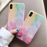 Colorful Rainbow Soft Marble Silicone Phone Case Back Cover for iPhone 12 Pro Max/12 Pro/12/12 Mini/SE/11 Pro Max/11 Pro/11/XS Max/XR/XS/X/8 Plus/8 - halloladies