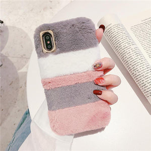 Contrast Color Rabbit Plush Soft Phone Case Back Cover for iPhone 12 Pro Max/12 Pro/12/12 Mini/11 Pro Max/11 Pro/11/XS Max/XR/XS/X/8 Plus/8/7 Plus/7 - halloladies