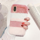 Contrast Color Rabbit Plush Soft Phone Case Back Cover for iPhone 12 Pro Max/12 Pro/12/12 Mini/11 Pro Max/11 Pro/11/XS Max/XR/XS/X/8 Plus/8/7 Plus/7 - halloladies