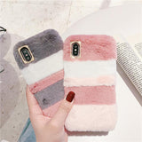 Contrast Color Rabbit Plush Soft Phone Case Back Cover for iPhone 12 Pro Max/12 Pro/12/12 Mini/11 Pro Max/11 Pro/11/XS Max/XR/XS/X/8 Plus/8/7 Plus/7 - halloladies