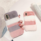 Contrast Color Rabbit Plush Soft Phone Case Back Cover for iPhone 12 Pro Max/12 Pro/12/12 Mini/11 Pro Max/11 Pro/11/XS Max/XR/XS/X/8 Plus/8/7 Plus/7 - halloladies