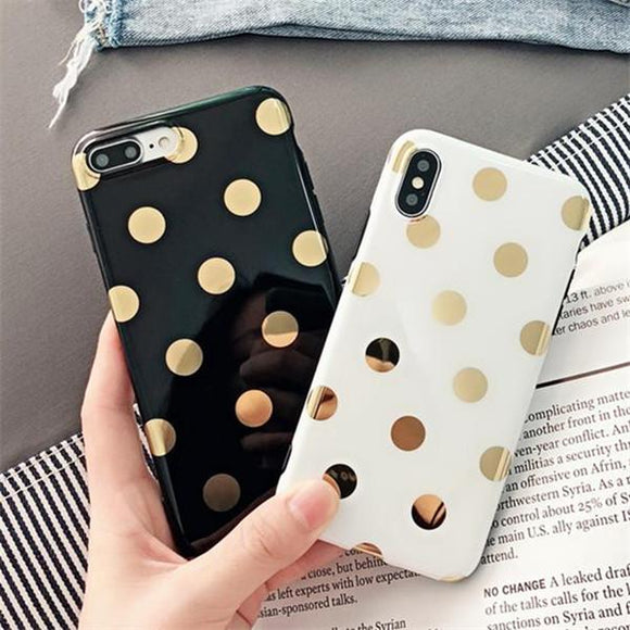 Cute Golden Polka Dots Soft TPU Phone Case Back Cover - iPhone XS Max/XR/XS/X/8 Plus/8/7 Plus/7/6s Plus/6s/6 Plus/6 - halloladies