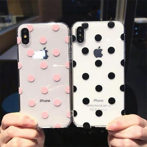 Cute Polka Dots clear TPU Phone Case Back Cover for iPhone XS Max/XR/XS/X/8 Plus/8/7 Plus/7/6s Plus/6s/6 Plus/6 - halloladies