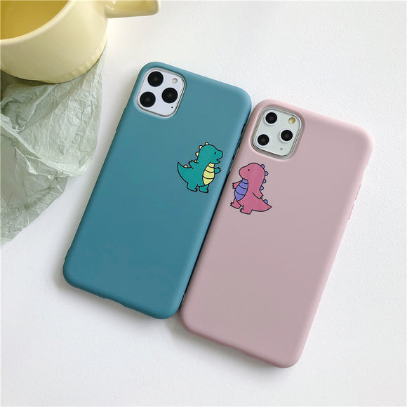 Cartoon Cute Dinosaur Matte Couple Phone Case Back Cover for iPhone 12 Pro Max/12 Pro/12/12 Mini/SE/11 Pro Max/11 Pro/11/XS Max/XR/XS/X/8 Plus/8 - halloladies